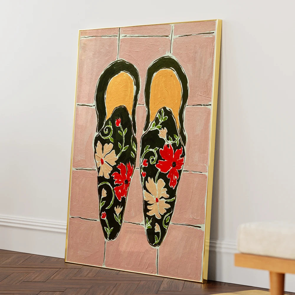 Elegant Floral Slippers Canvas Painting - XS / Matte Paper / Rolled Art - Nook At You