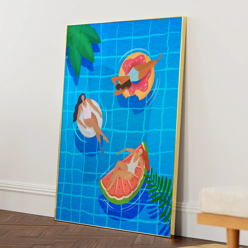 Pool Ladies Women Illustration Painting - XS / Matte Paper / Rolled Art - Nook At You