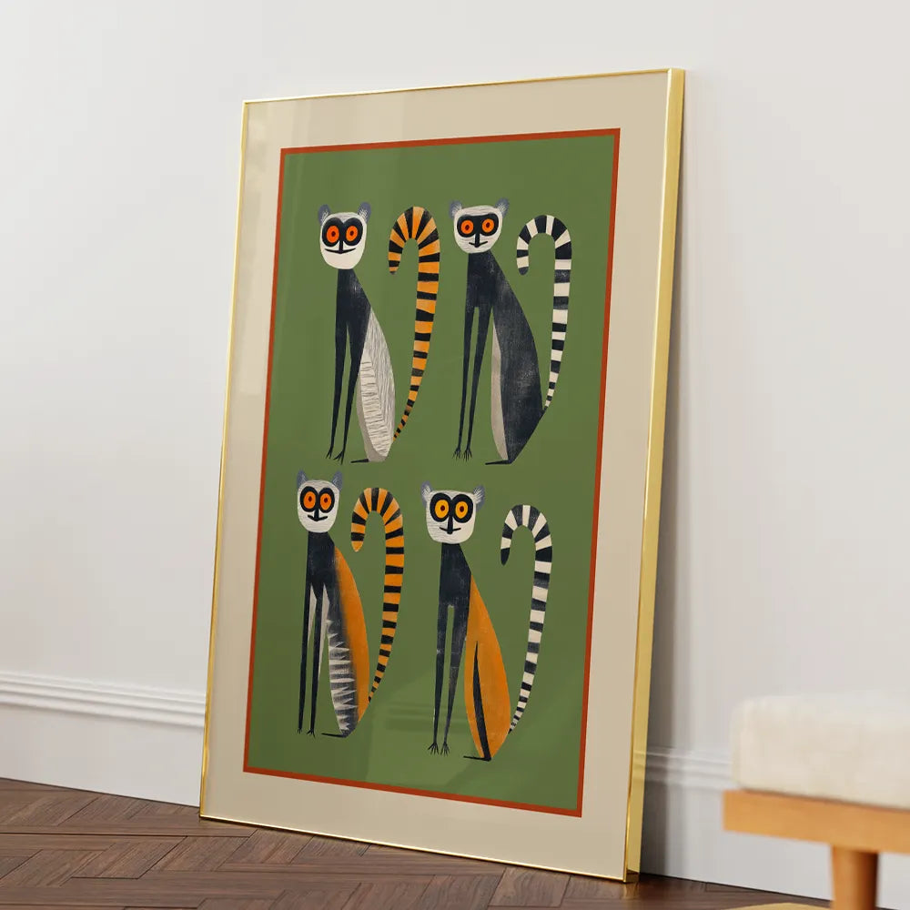 Playful Jungle Lemurs Abstract Wall Art Print - XS / Matte Paper / Rolled Art - Nook At You