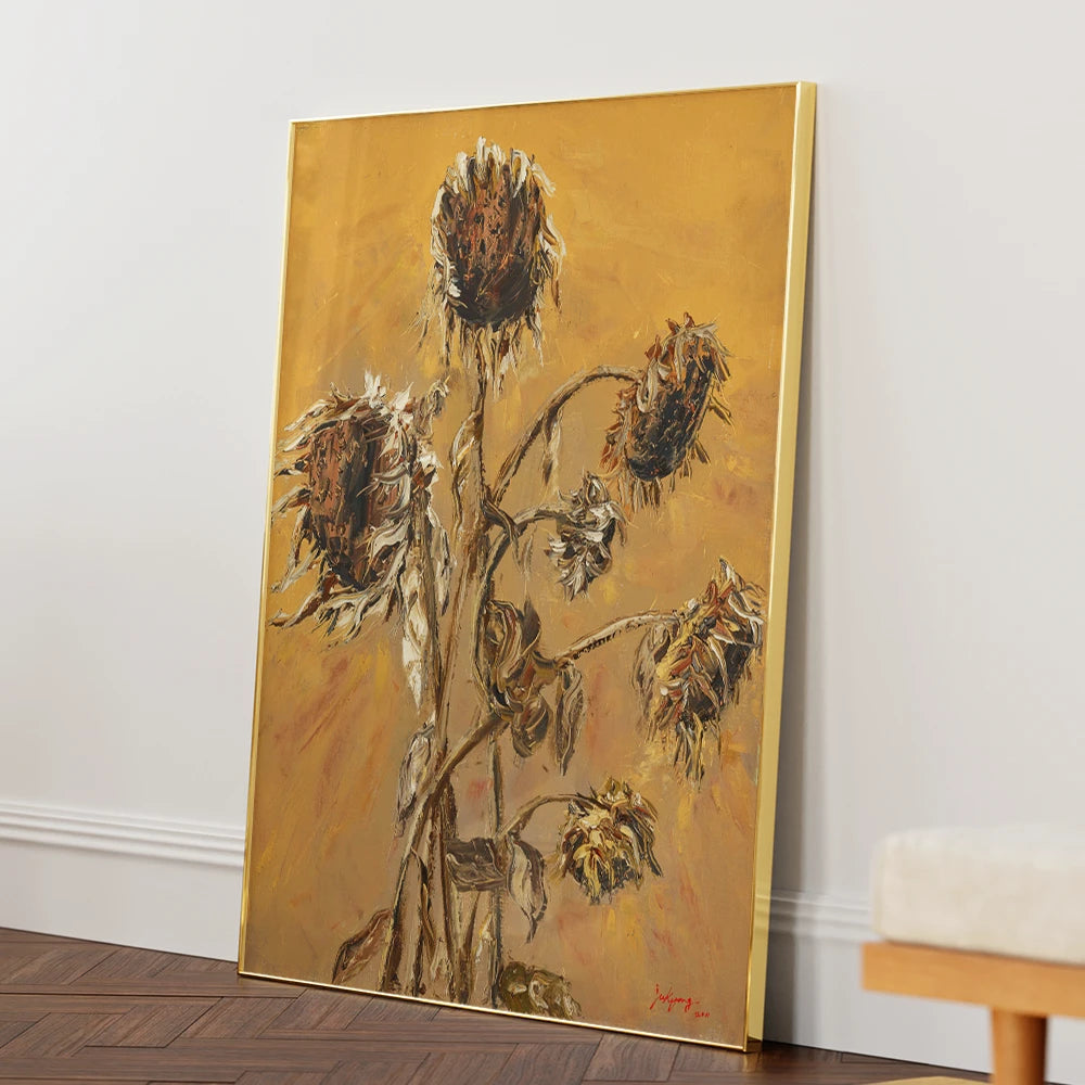 Dried Autumn Sunflowers Floral Painting - XS / Matte Paper / Rolled Art - Nook At You