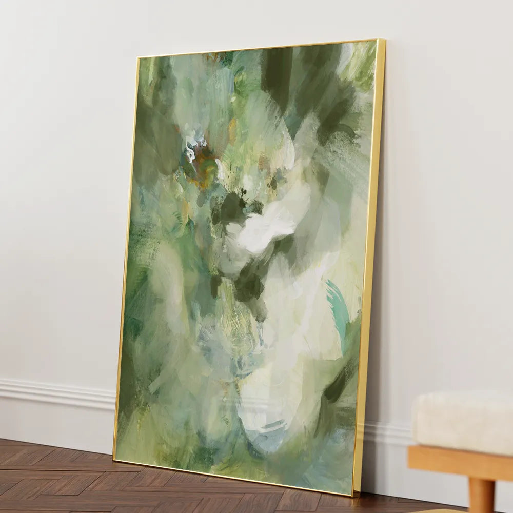 Whispering Greens Abstract Painting For Living Room - XS / Matte Paper / Rolled Art - Nook At You