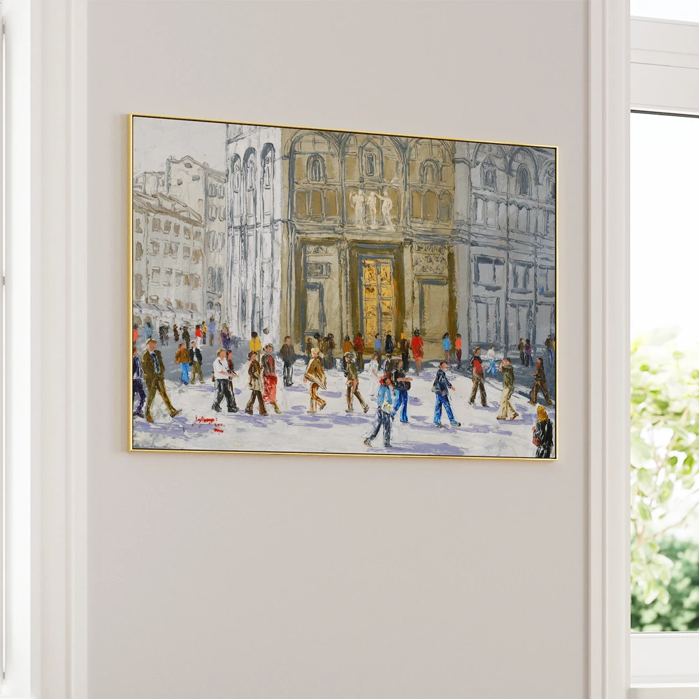 Bustling European City Square Canvas Landscape Poster - XS / Matte Paper / Rolled Art - Nook At You