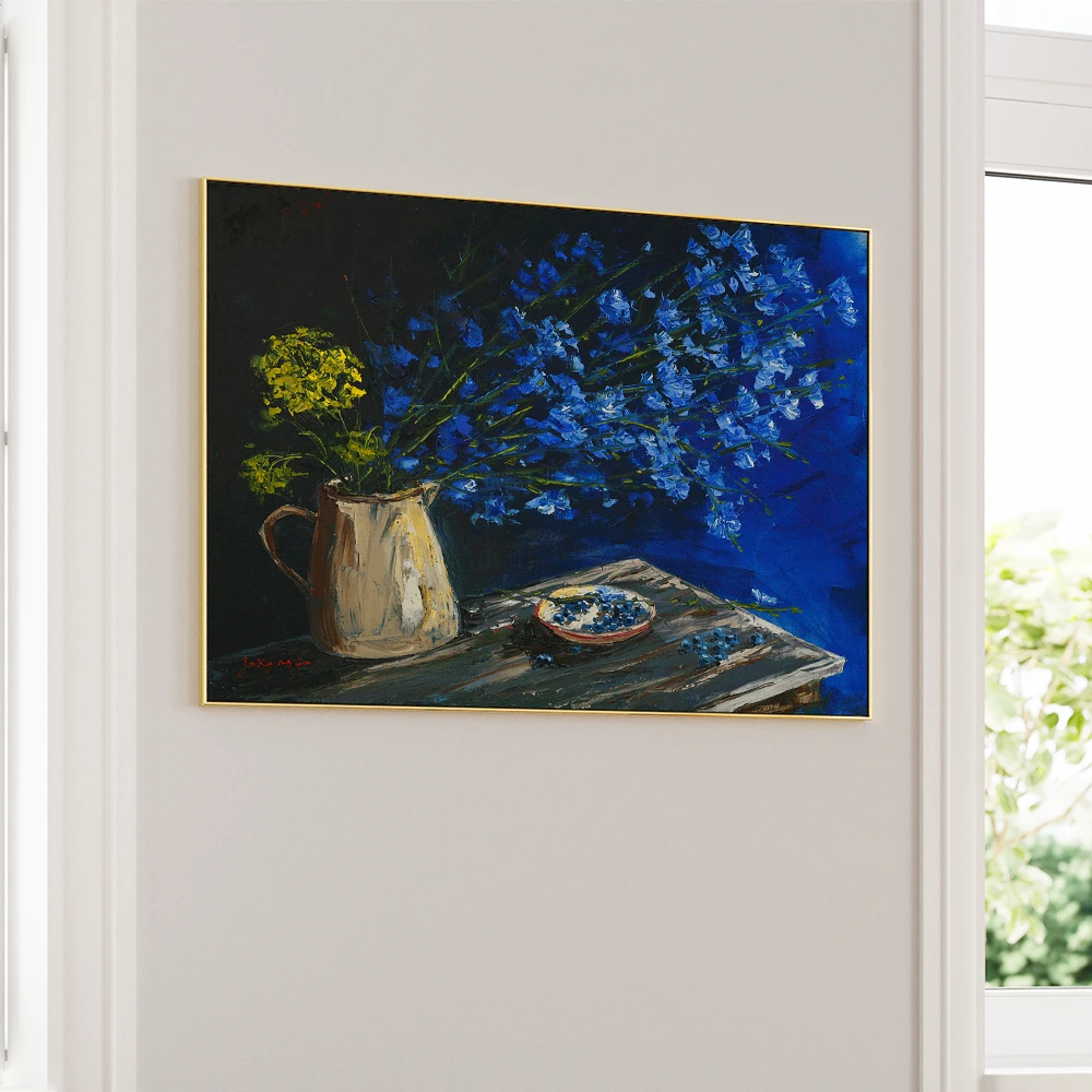 Vibrant Blue Still Life Botanical Wall Art For Reading Room - XS / Matte Paper / Rolled Art - Nook At You