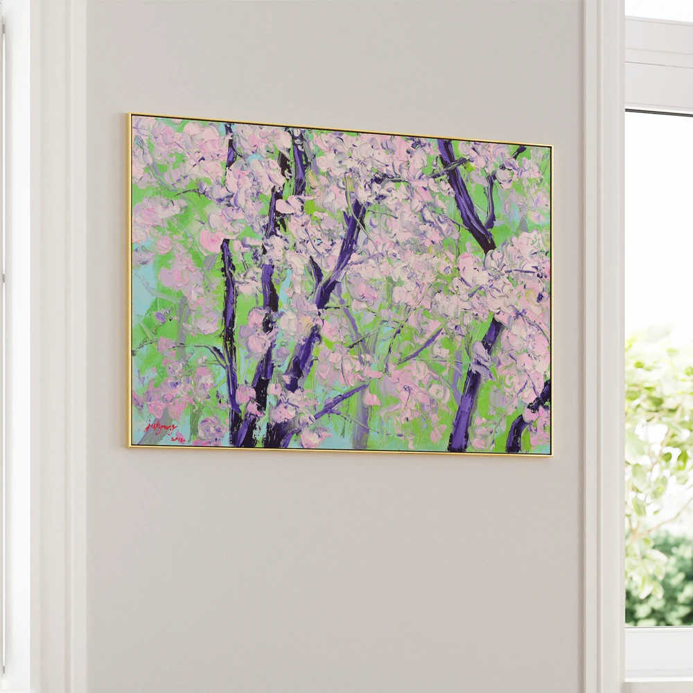 Blooming Cherry Trees Landscape Painting - XS / Matte Paper / Rolled Art - Nook At You