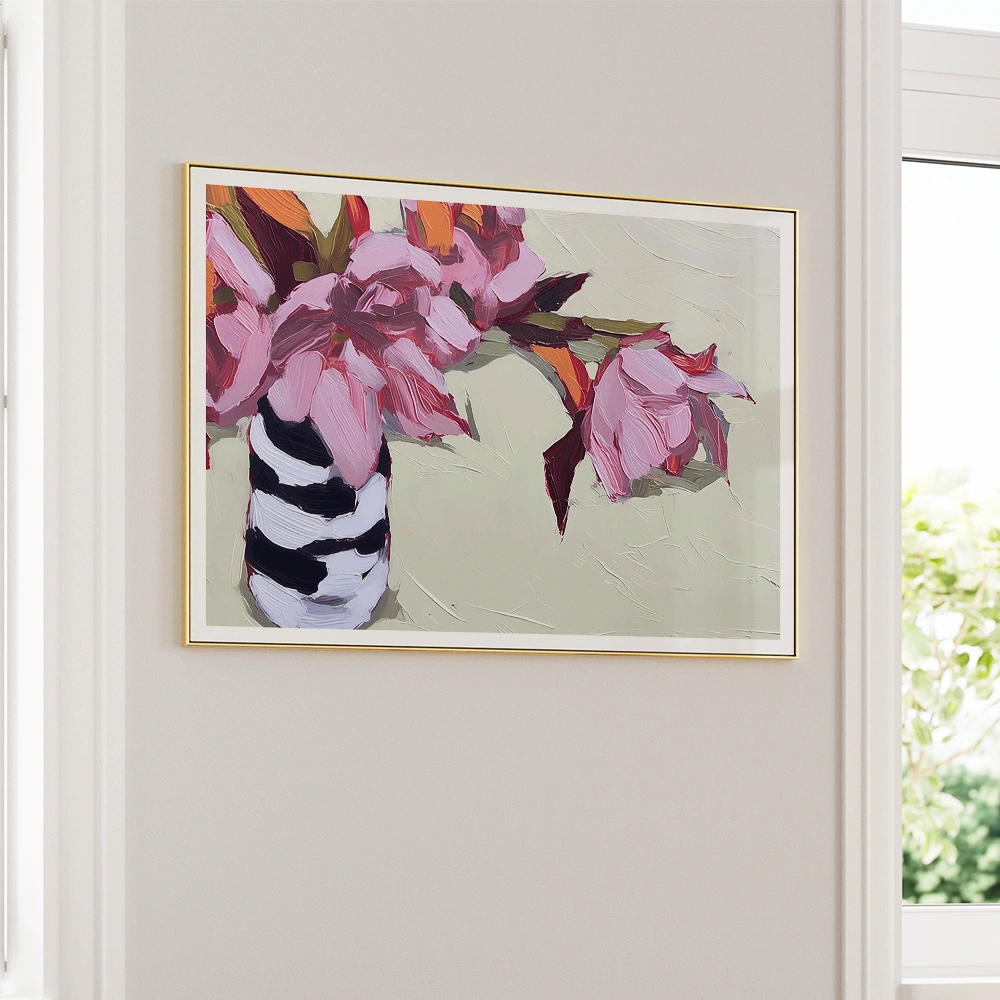 Pink Flowers Botanical Canvas Painting - XS / Matte Paper / Rolled Art - Nook At You