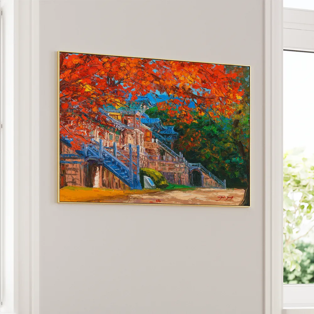 Vibrant Autumn Temple Landscape Canvas Wall Art - XS / Matte Paper / Rolled Art - Nook At You