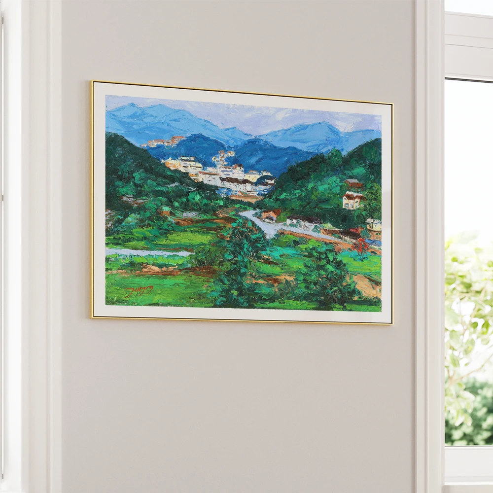 Peaceful Mountain Village Landscape Canvas Painting - XS / Matte Paper / Rolled Art - Nook At You