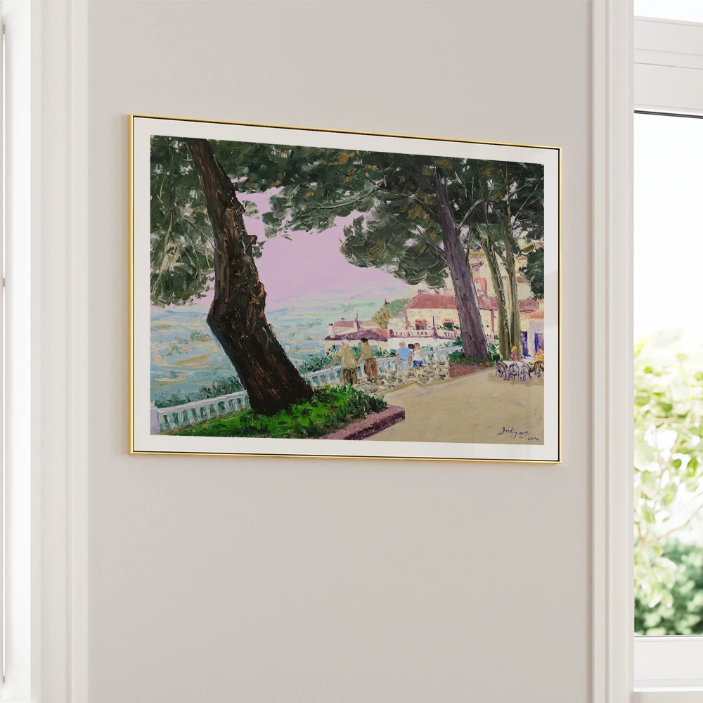 Hillside Town Promenade Landscape Painting For Living Room - XS / Matte Paper / Rolled Art - Nook At You