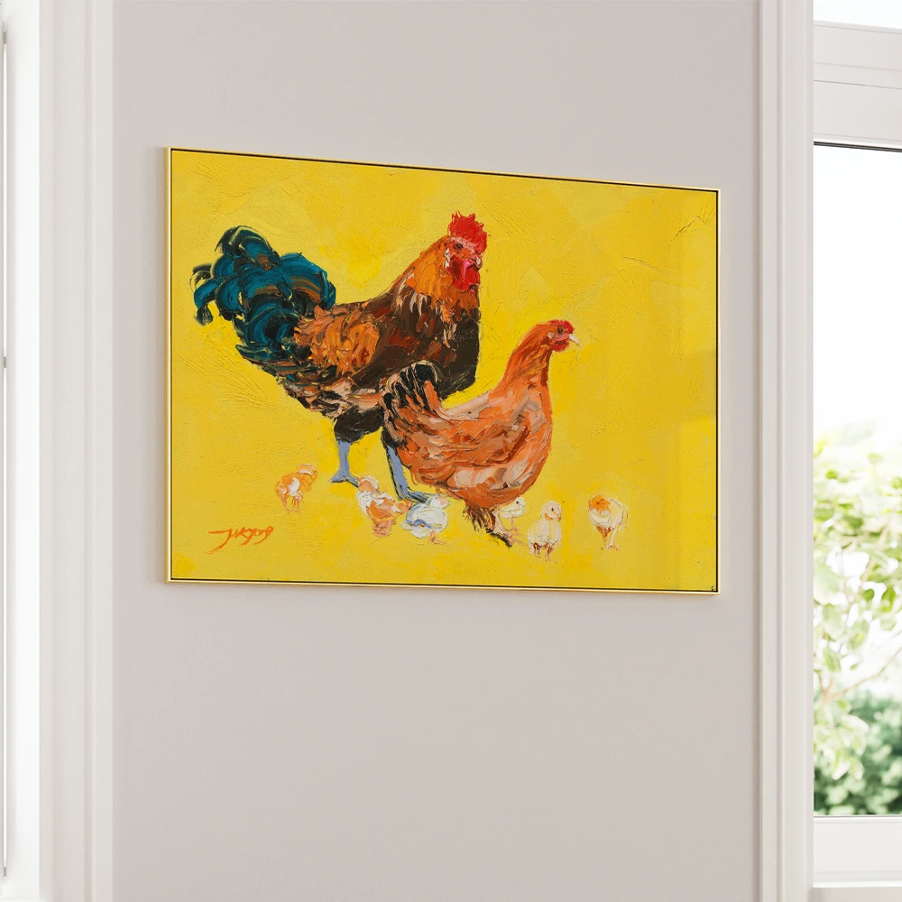 Vibrant Chicken Family Canvas Wall Art For Living Room - XS / Matte Paper / Rolled Art - Nook At You