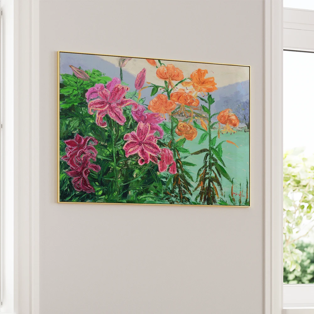 Pink Orange Garden Lilies Botanical Wall Art Poster - XS / Matte Paper / Rolled Art - Nook At You