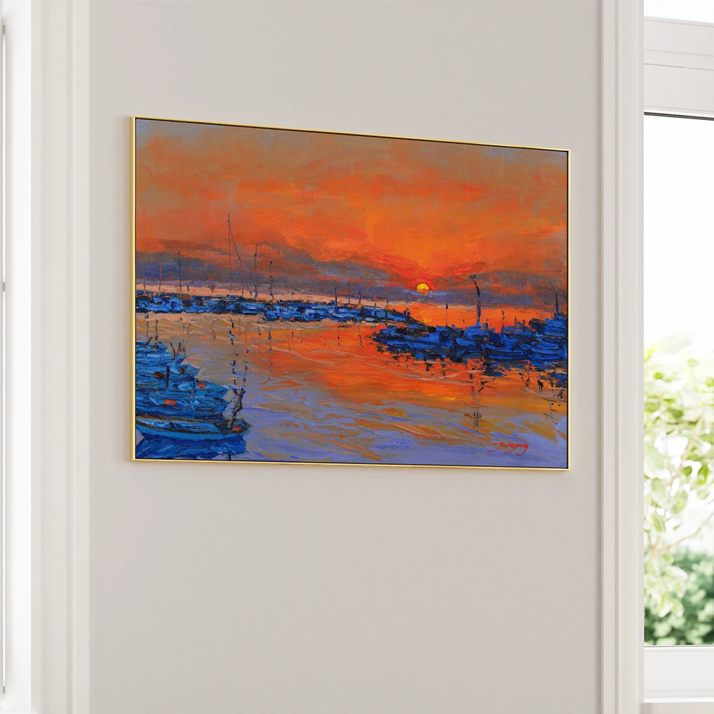 Vibrant Sunset Marina Landscape Wall Art Print - XS / Matte Paper / Rolled Art - Nook At You