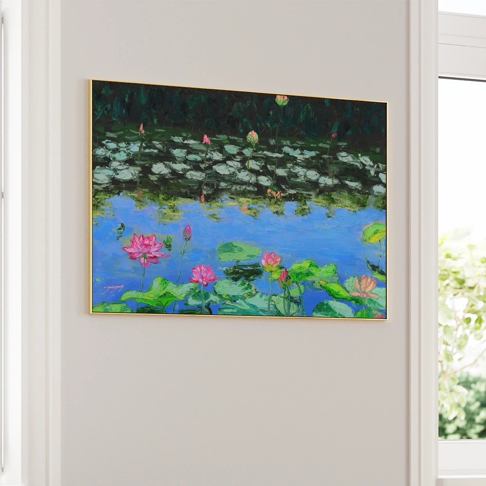 Pink Lotus Reflections Vibrant Botanical Wall Art Print - XS / Matte Paper / Rolled Art - Nook At You