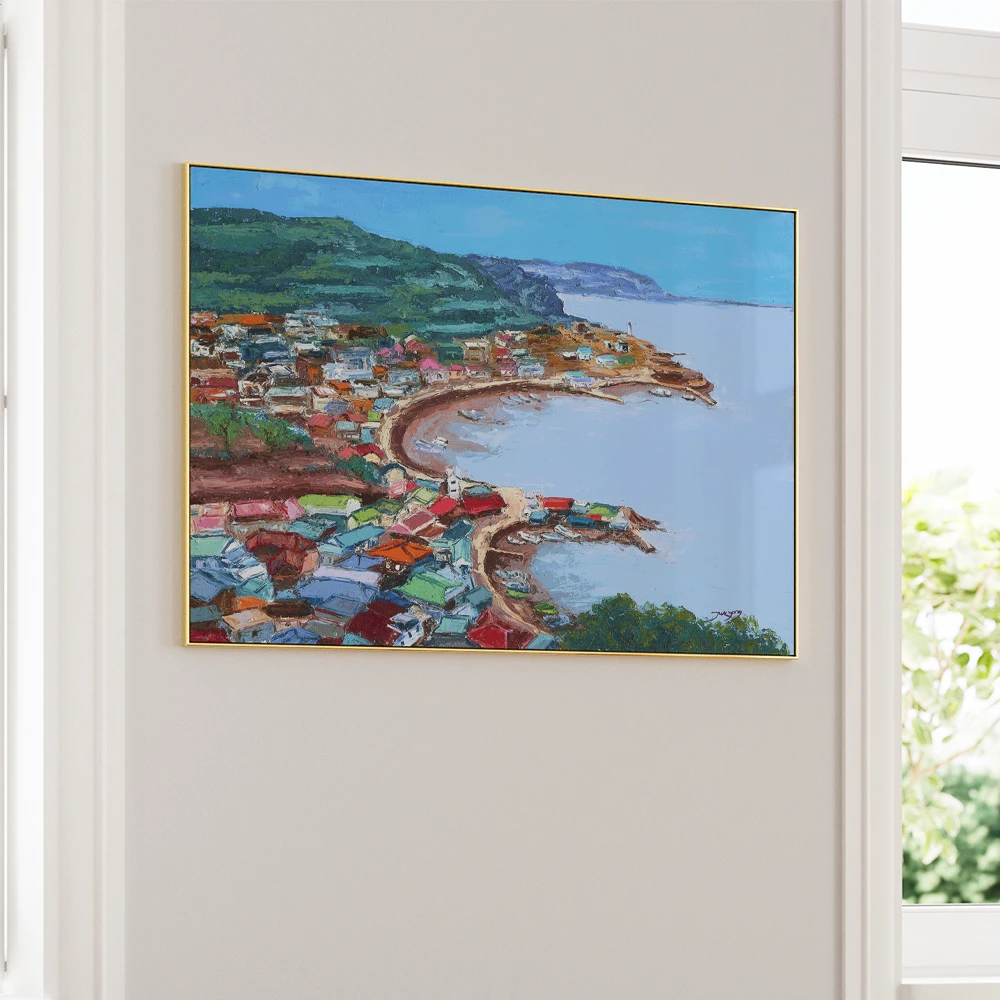 Colorful Coastal Village Landscape Wall Art Print - XS / Matte Paper / Rolled Art - Nook At You