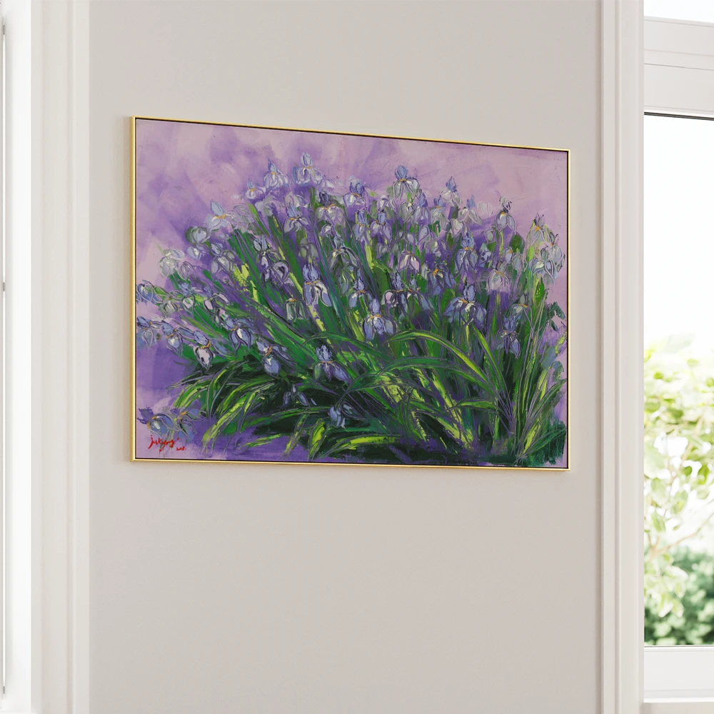 Lush Purple Irises Floral Painting For Living Room - XS / Matte Paper / Rolled Art - Nook At You