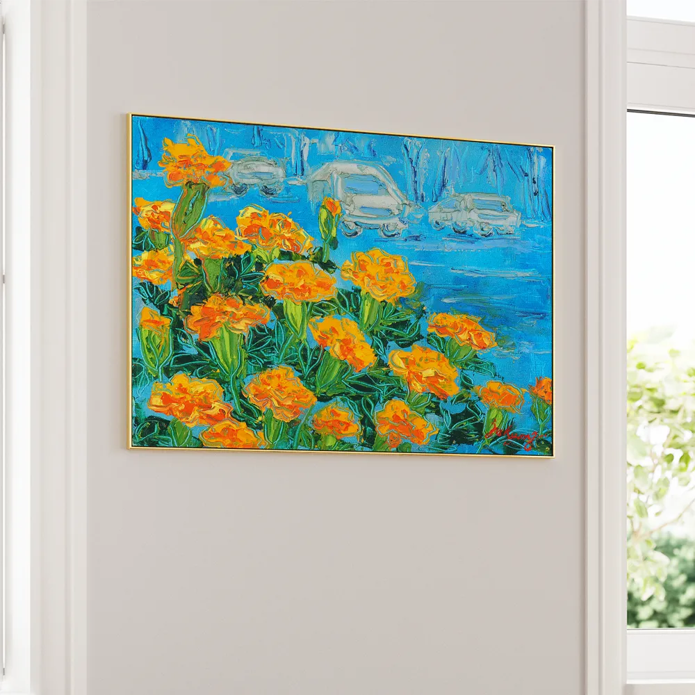 Marigolds and City Street Floral Wall Art - XS / Matte Paper / Rolled Art - Nook At You