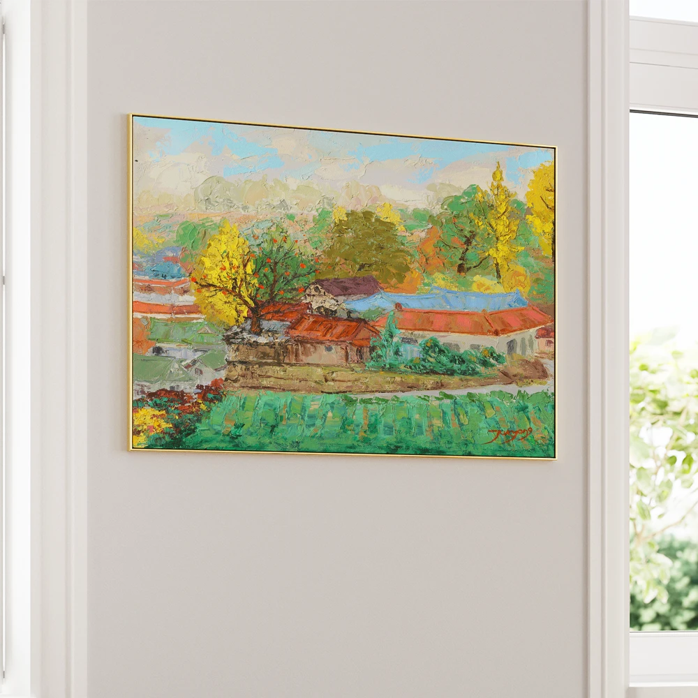 Colorful Autumn Village Landscape Painting - XS / Matte Paper / Rolled Art - Nook At You