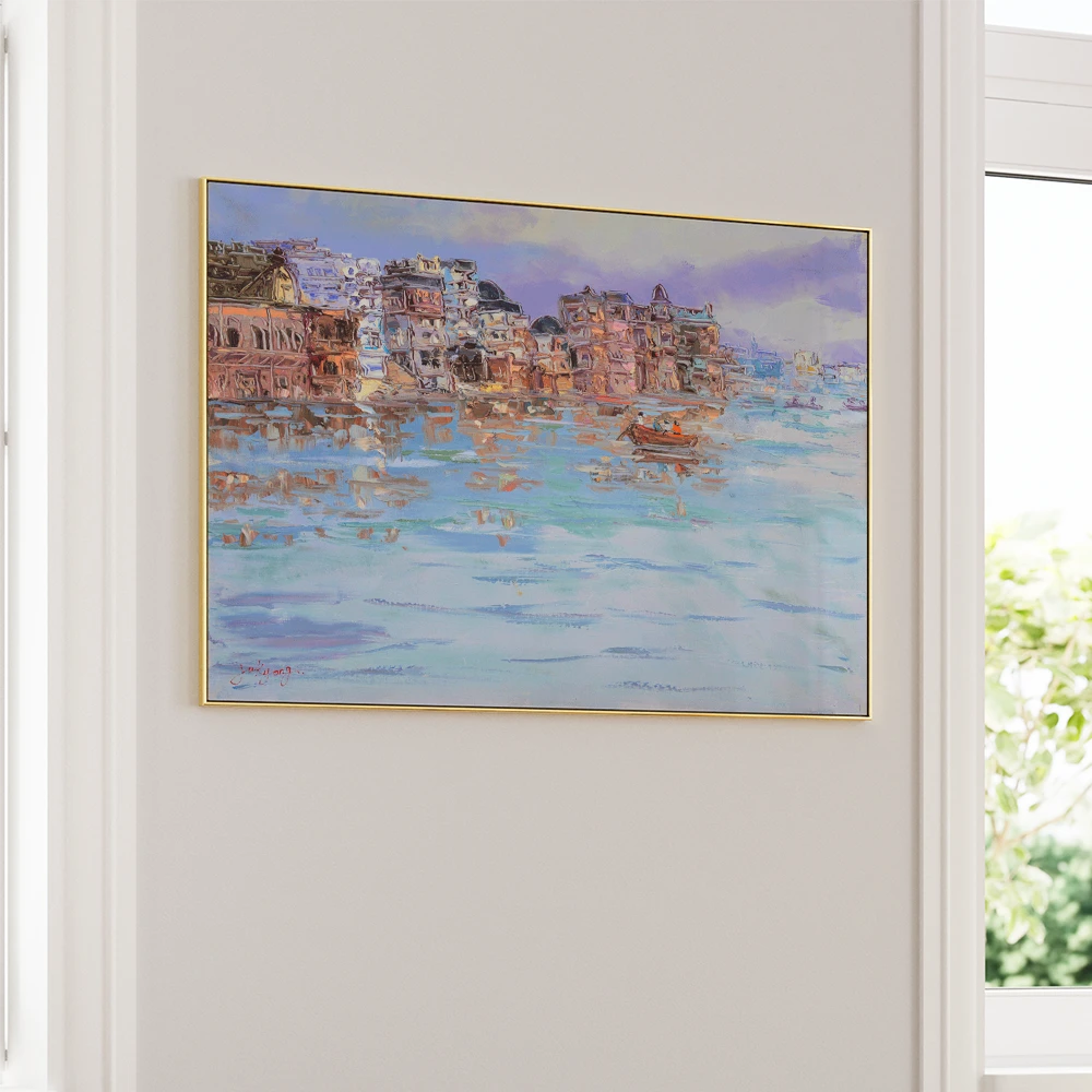 Varanasi River Morning Landscape Canvas Art Print - XS / Matte Paper / Rolled Art - Nook At You