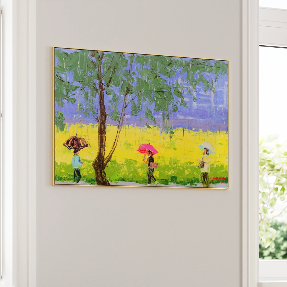 Colorful Rainy Day Walk Canvas Landscape painting - XS / Matte Paper / Rolled Art - Nook At You