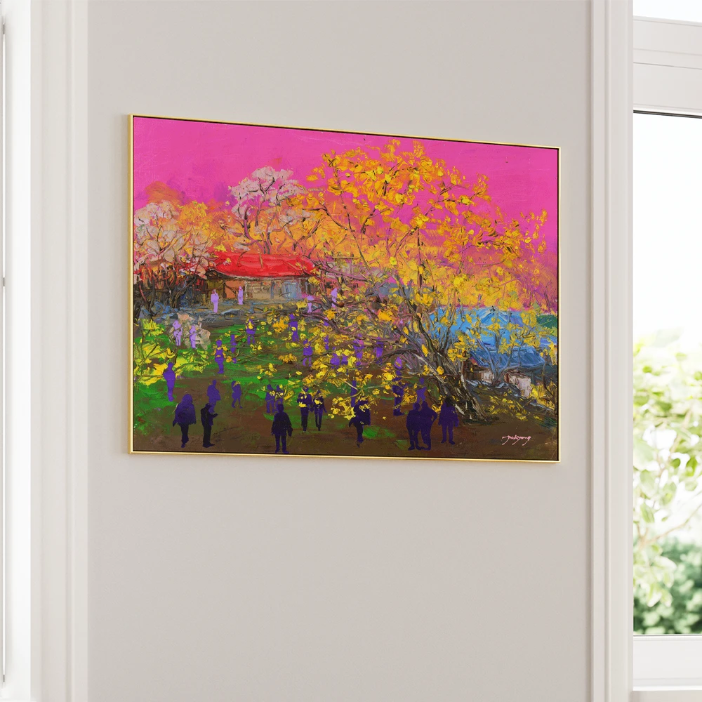Vibrant Village Scene Landscape Wall Art For Workspace - XS / Matte Paper / Rolled Art - Nook At You