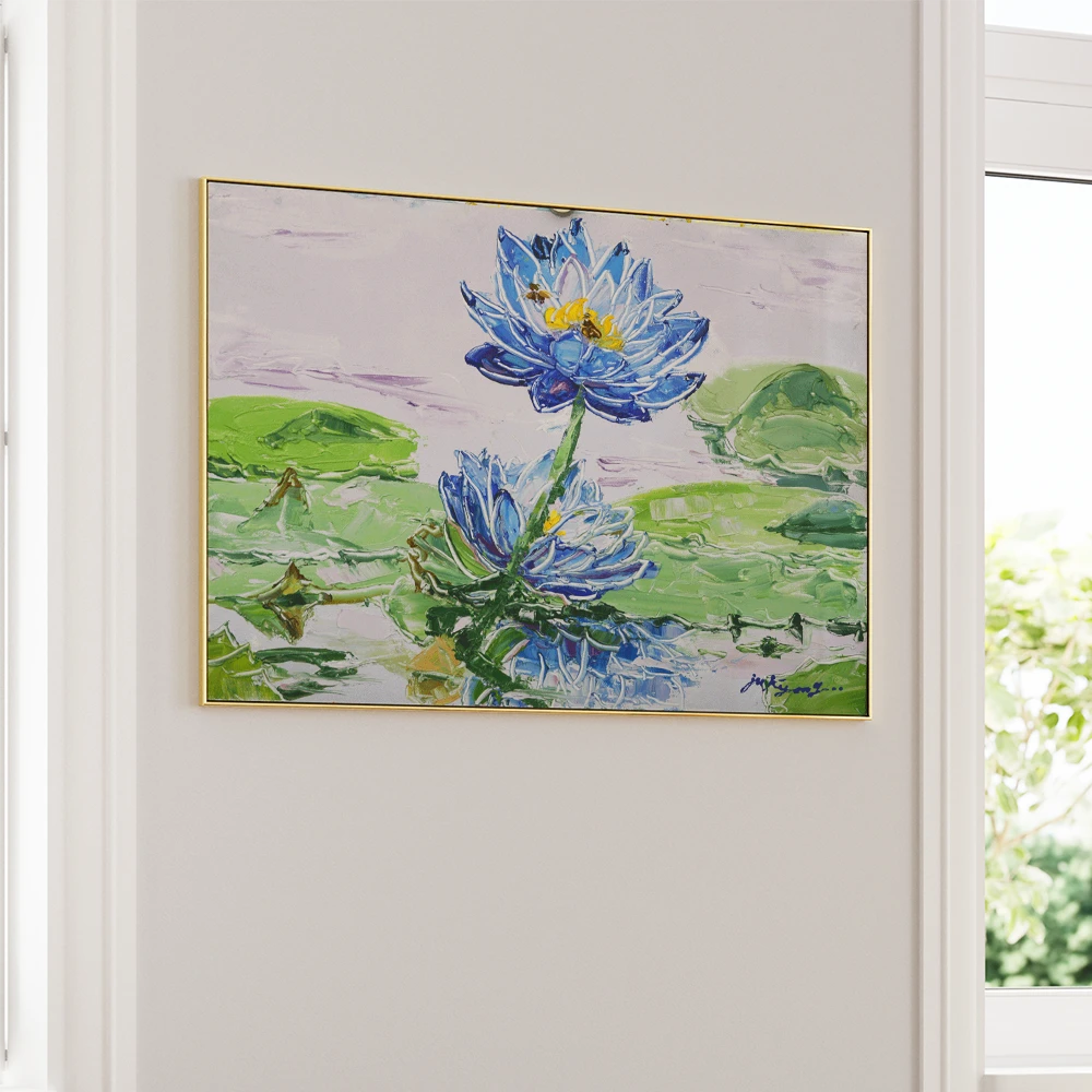 Bees on Blue Lotus Botanical Wall Art Poster - XS / Matte Paper / Rolled Art - Nook At You