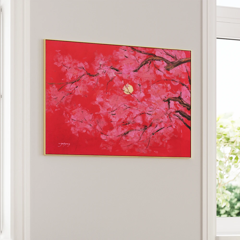 Red Moon Cherry Blossoms Vibrant Landscape Wall Art - XS / Matte Paper / Rolled Art - Nook At You