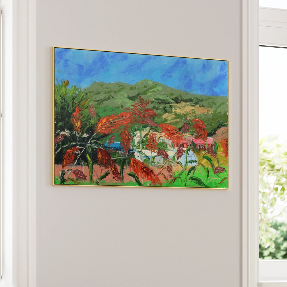 Vibrant Sorghum Field Landscape Nature Painting - XS / Matte Paper / Rolled Art - Nook At You