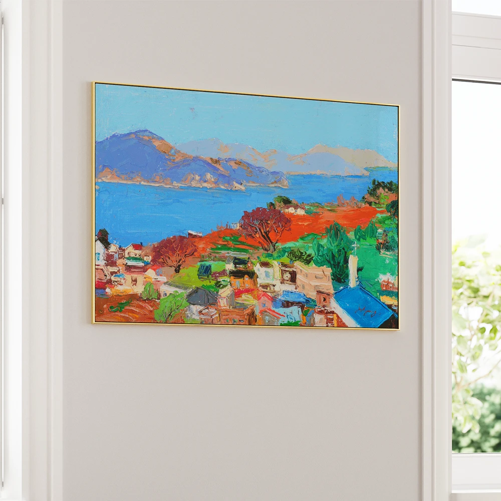 Vibrant Coastal Village Canvas Landscape Painting - XS / Matte Paper / Rolled Art - Nook At You