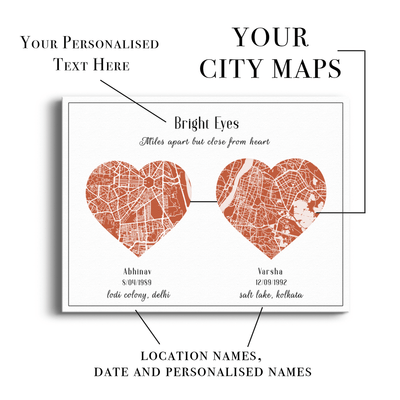 Dual Heart City Map - Burnt Orange