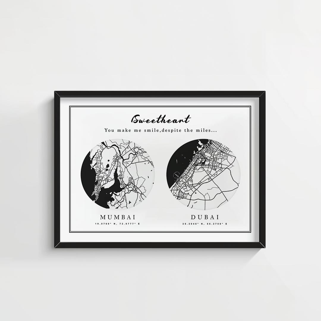 Personalized Dual Street Map Poster - Custom Gifting - Black & White ...