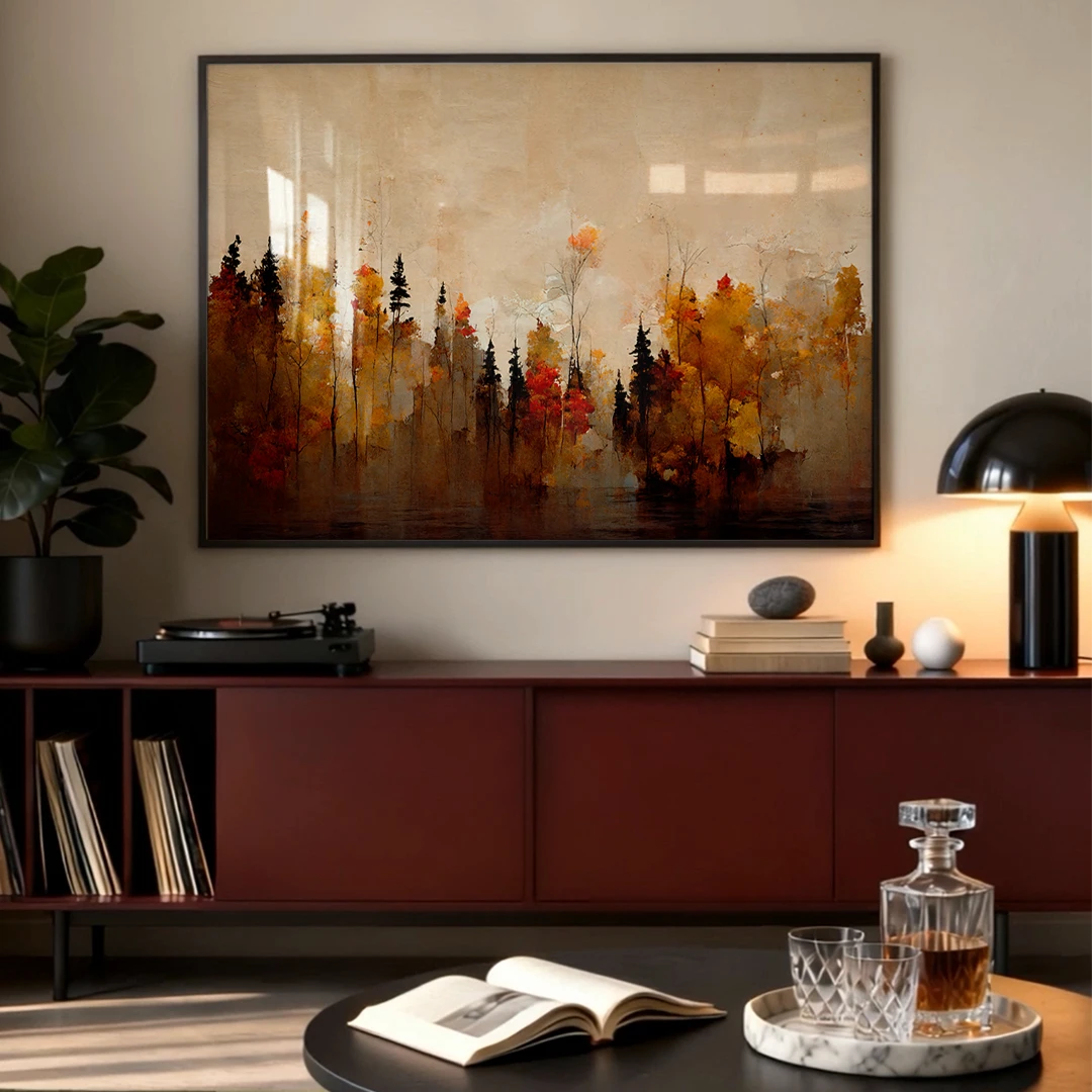 A Forest In Autumn Landscape Painting - XS / Matte Paper / Rolled Art - Nook At You