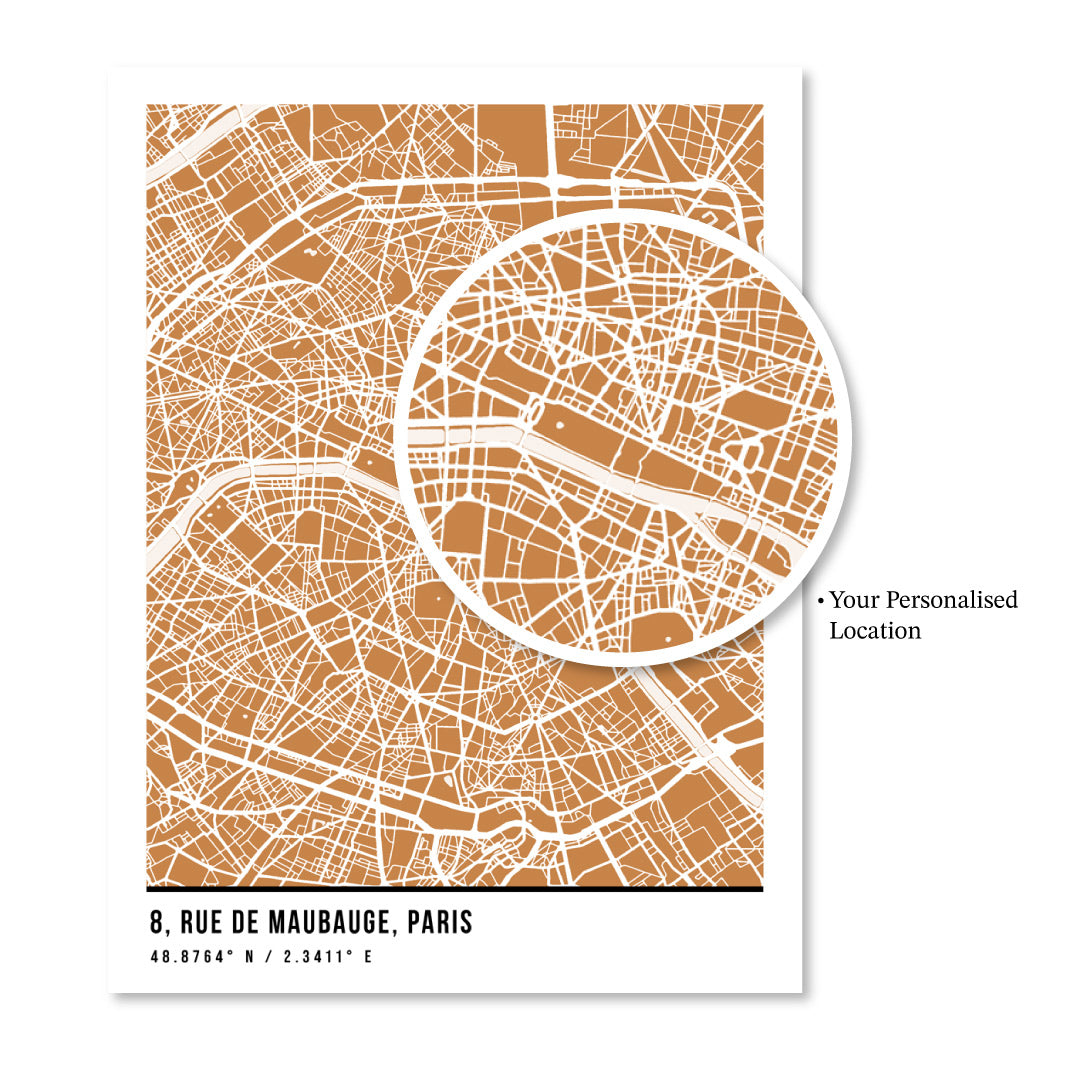 Custom Map Art - Mustard - Pantone - XS / Matte Paper / Rolled Art - Nook At You
