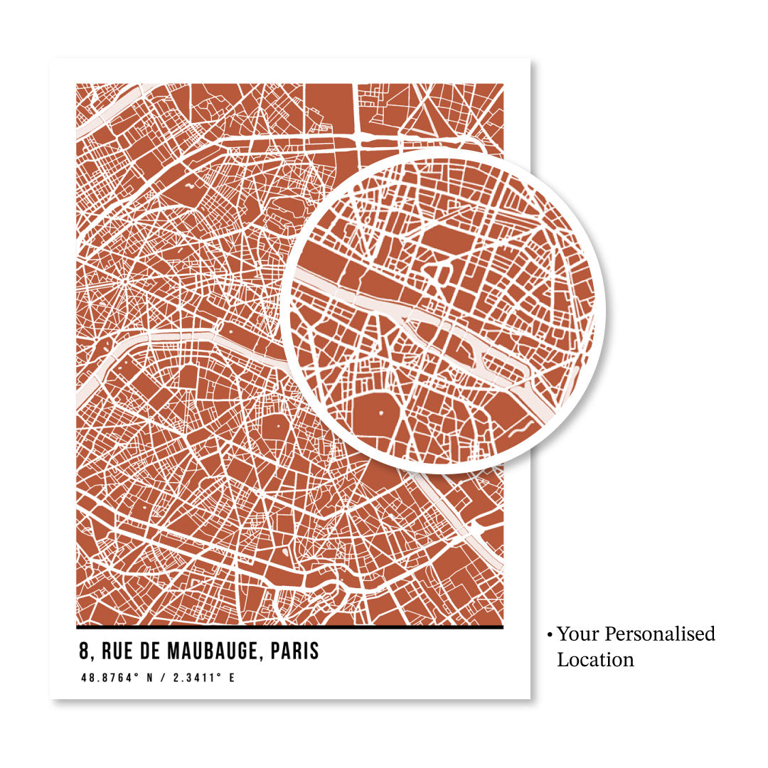 Street Map Art - Burnt Orange - Pantone - XS / Matte Paper / Rolled Art - Nook At You