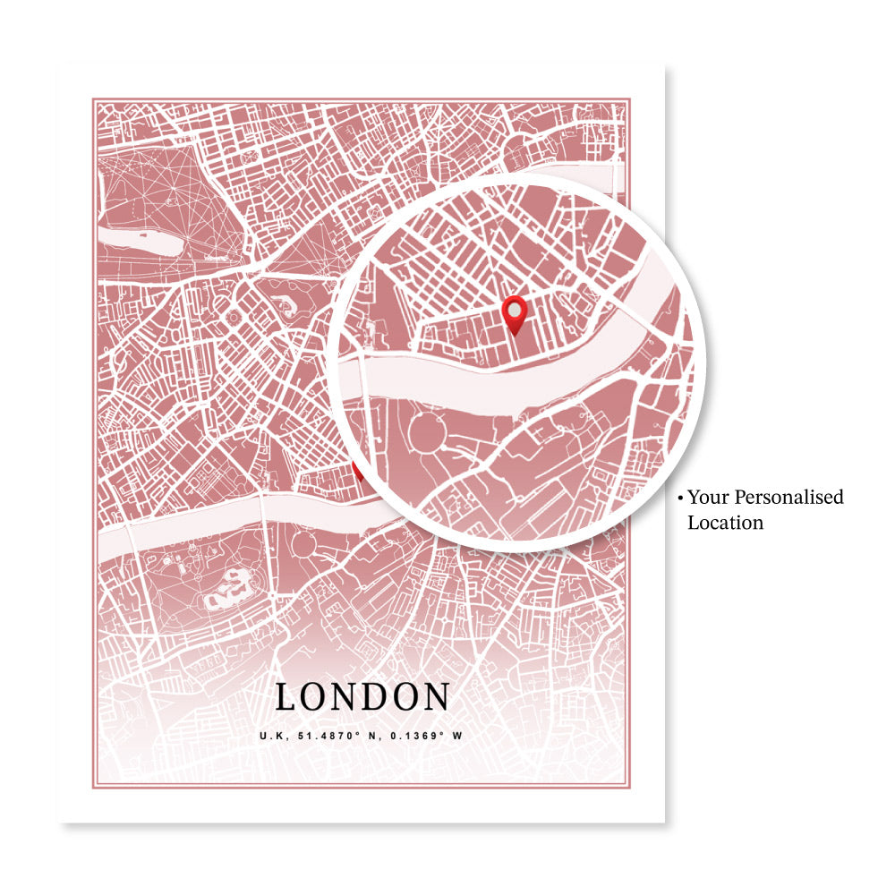 Custom Map Art - Baby Pink - Classic - XS / Canvas / Rolled Art - Nook At You