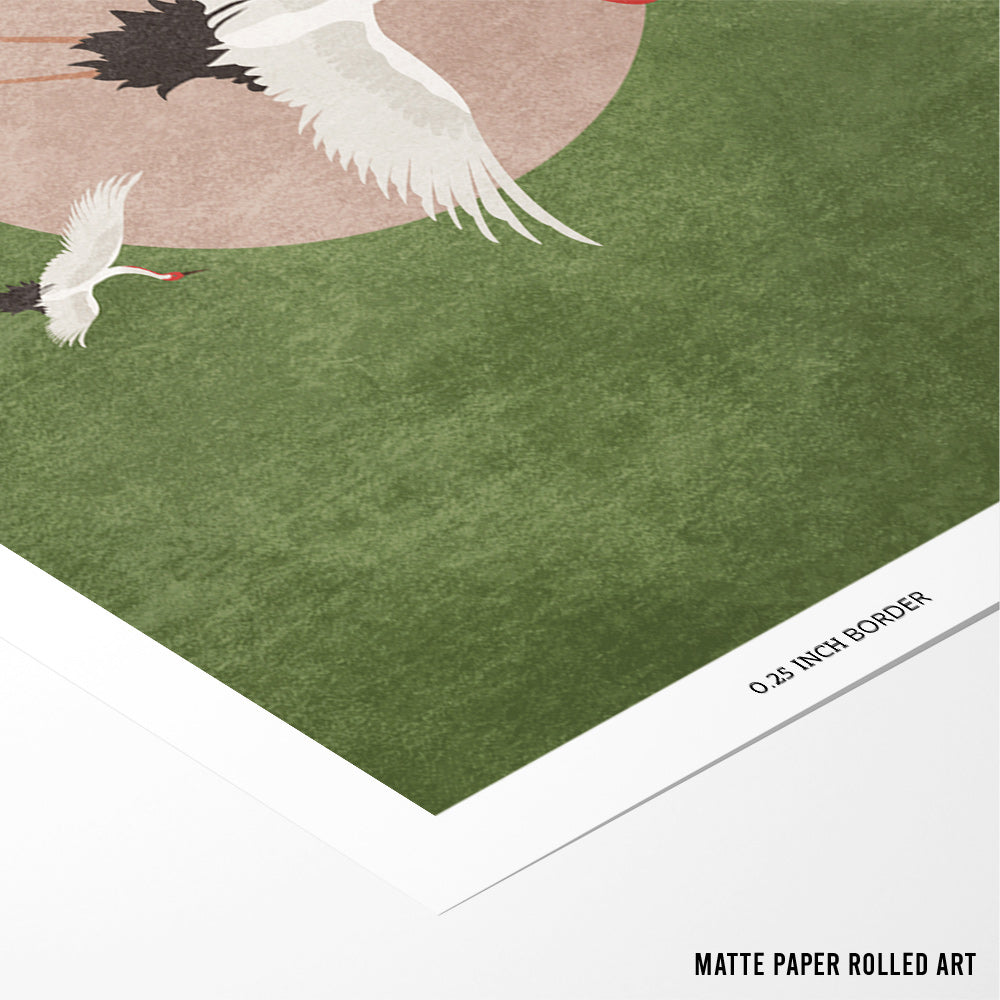 Cranes in Flight - Green Abstract Art - XS / Matte Paper / Rolled Art - Nook At You