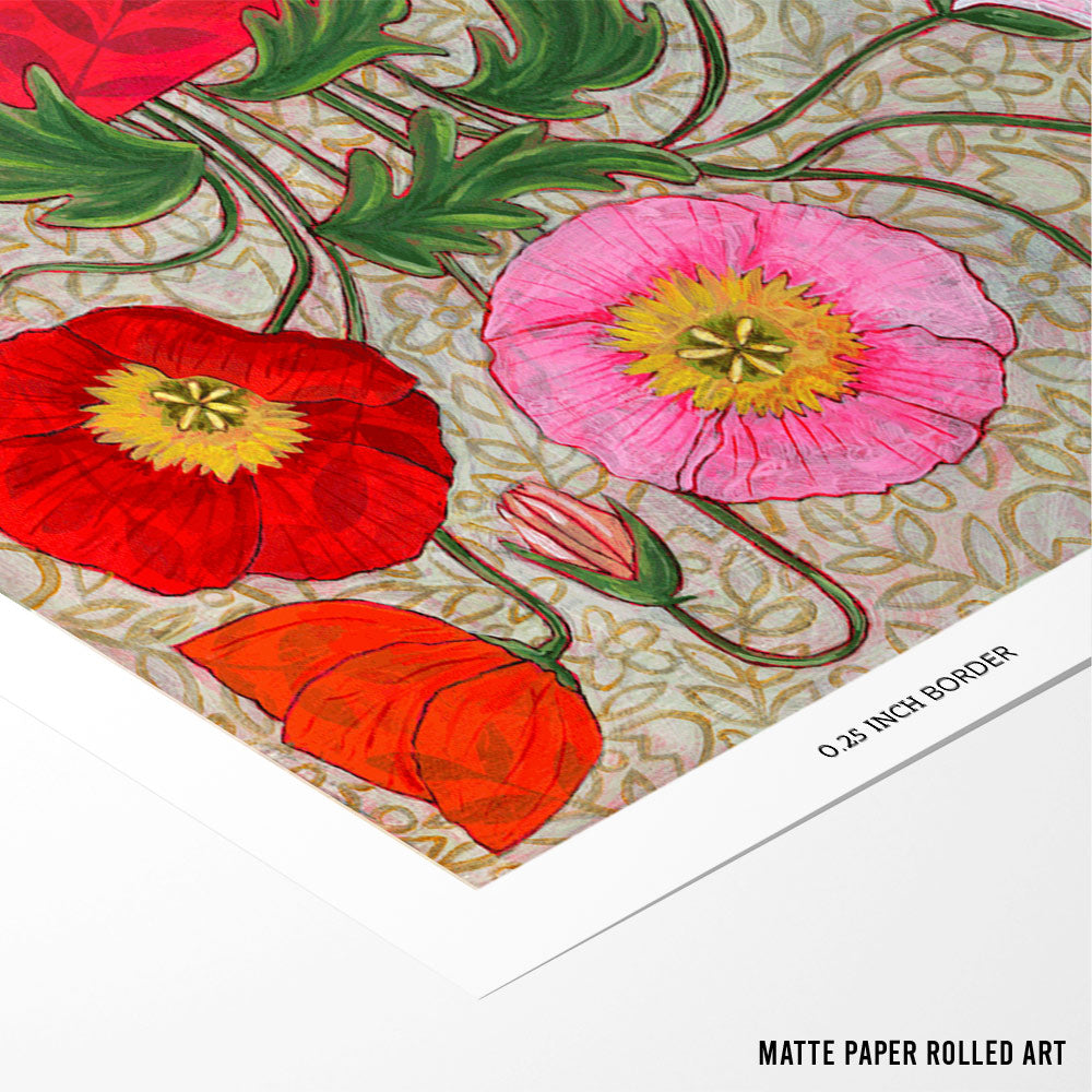 Colorful Poppies In A Red Vase  Botanical Wall Art - XS / Matte Paper / Rolled Art - Nook At You