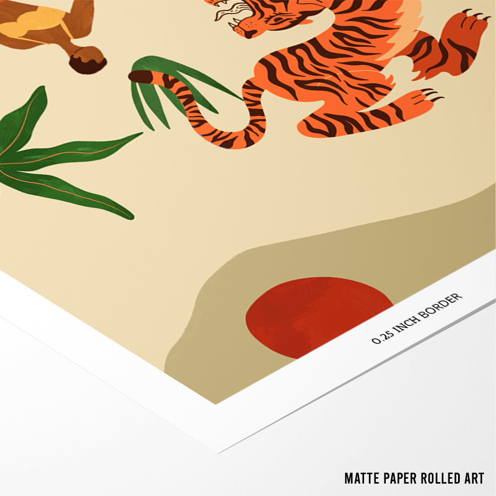 Dancing Tiger Aesthetic Boho Art - XS / Matte Paper / Rolled Art - Nook At You