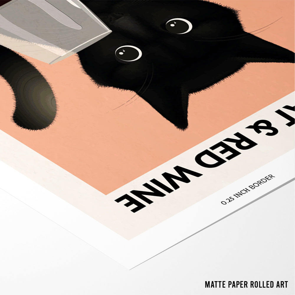 Cat & Wine Wall Art Print - XS / Matte Paper / Rolled Art - Nook At You