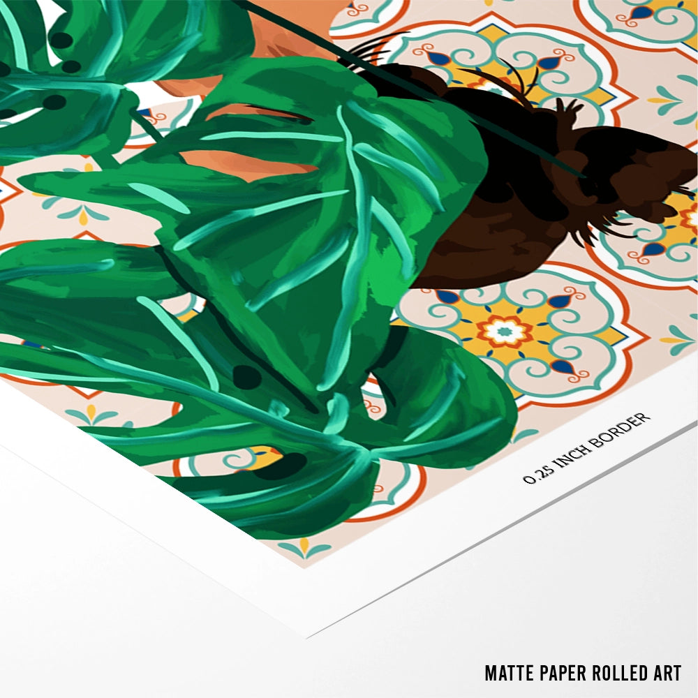 Monstera Plant Lady Boho Art Painting - XS / Matte Paper / Rolled Art - Nook At You