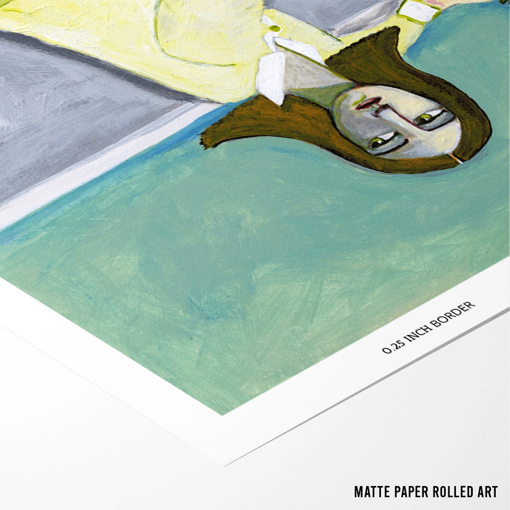 Lady and the Rabbit with apple Women Illustration Painting - XS / Matte Paper / Rolled Art - Nook At You