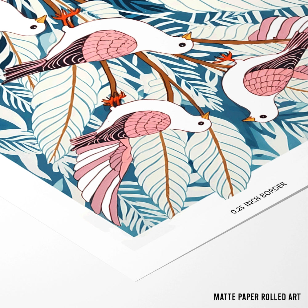 Five Doves in Bloom Botanical Wall Art - XS / Matte Paper / Rolled Art - Nook At You