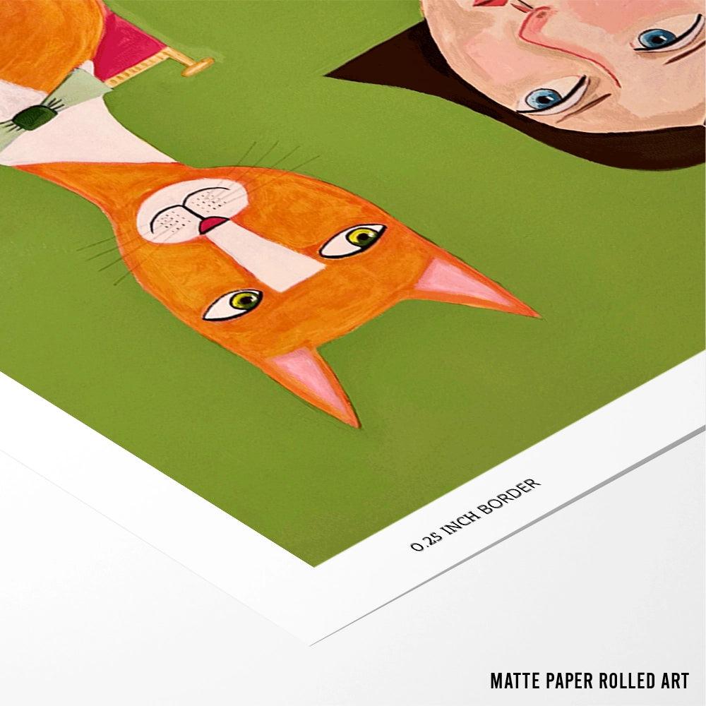 Lady and Cat Drinking Wine Women Illustration Painting - XS / Matte Paper / Rolled Art - Nook At You