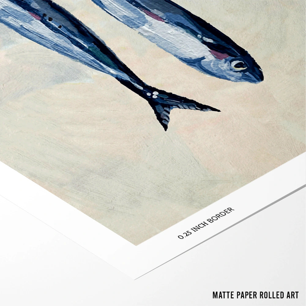 Sardines In Blue Gourmet Wall Art Poster - XS / Matte Paper / Rolled Art - Nook At You
