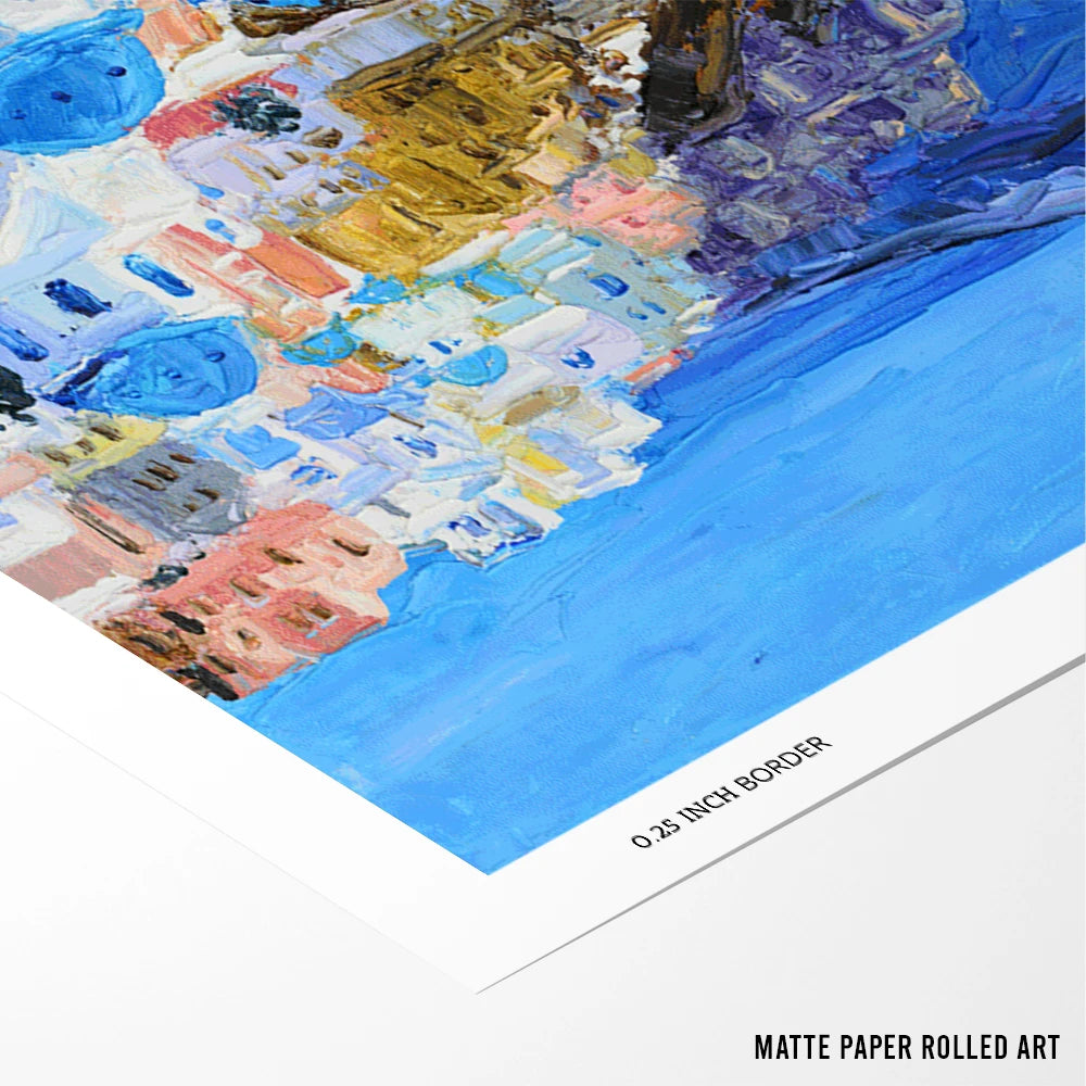Santorini Blue Domes Landscape Painting For Living Room - XS / Matte Paper / Rolled Art - Nook At You