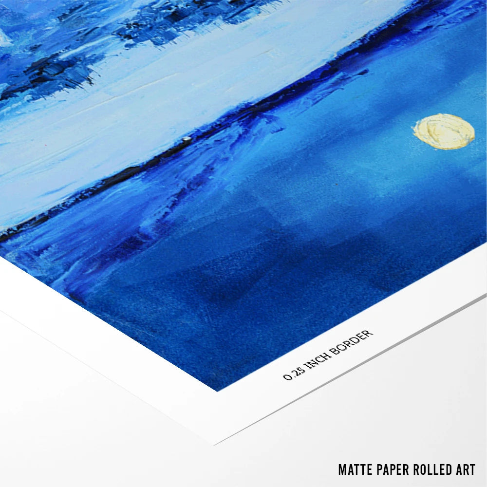 Blue Moonlit Lake Boat Landscape Painting - XS / Matte Paper / Rolled Art - Nook At You