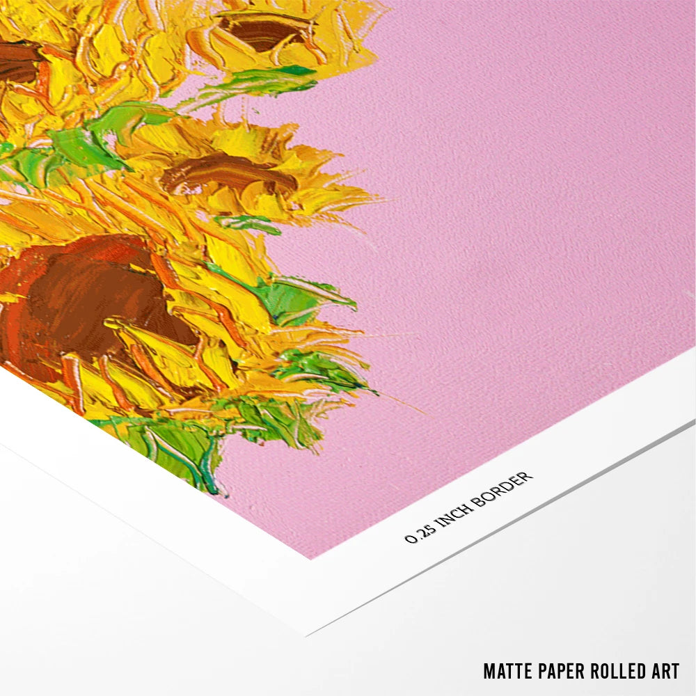 Vibrant Sunflowers Pink Sky Botanical Painting - XS / Matte Paper / Rolled Art - Nook At You