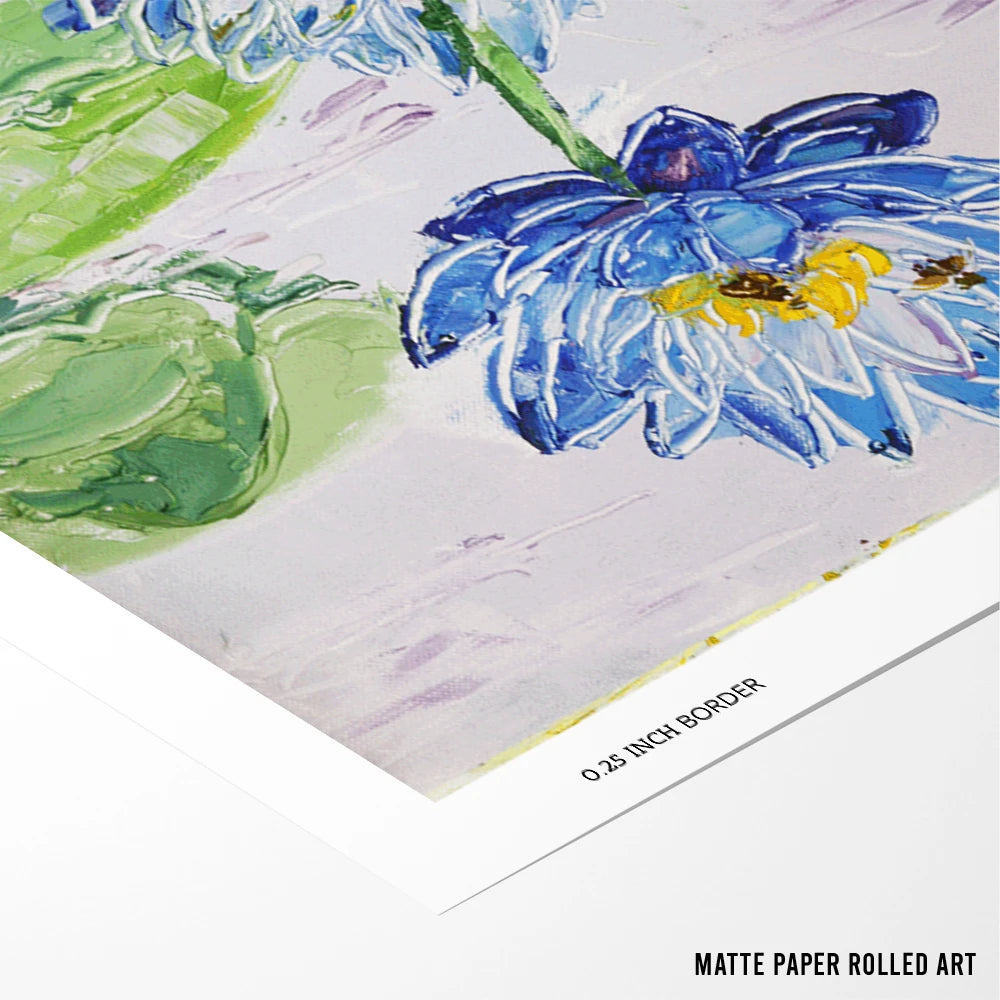 Bees on Blue Lotus Botanical Wall Art Poster - XS / Matte Paper / Rolled Art - Nook At You