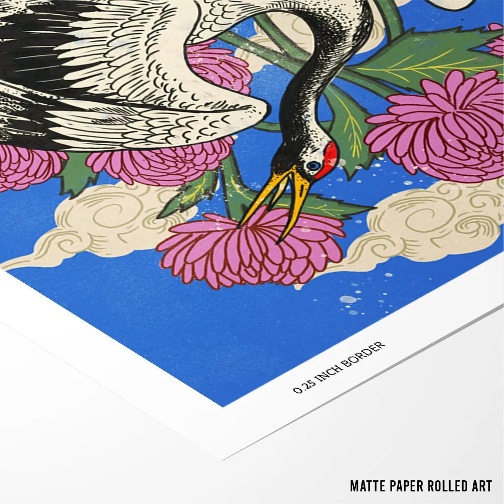 Japanese Crane Blooms Canvas Wall Art - XS / Matte Paper / Rolled Art - Nook At You