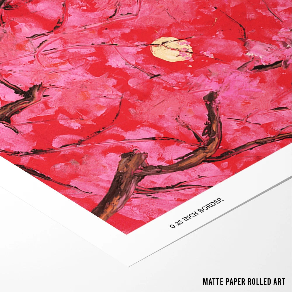 Red Moon Cherry Blossoms Vibrant Landscape Wall Art - XS / Matte Paper / Rolled Art - Nook At You
