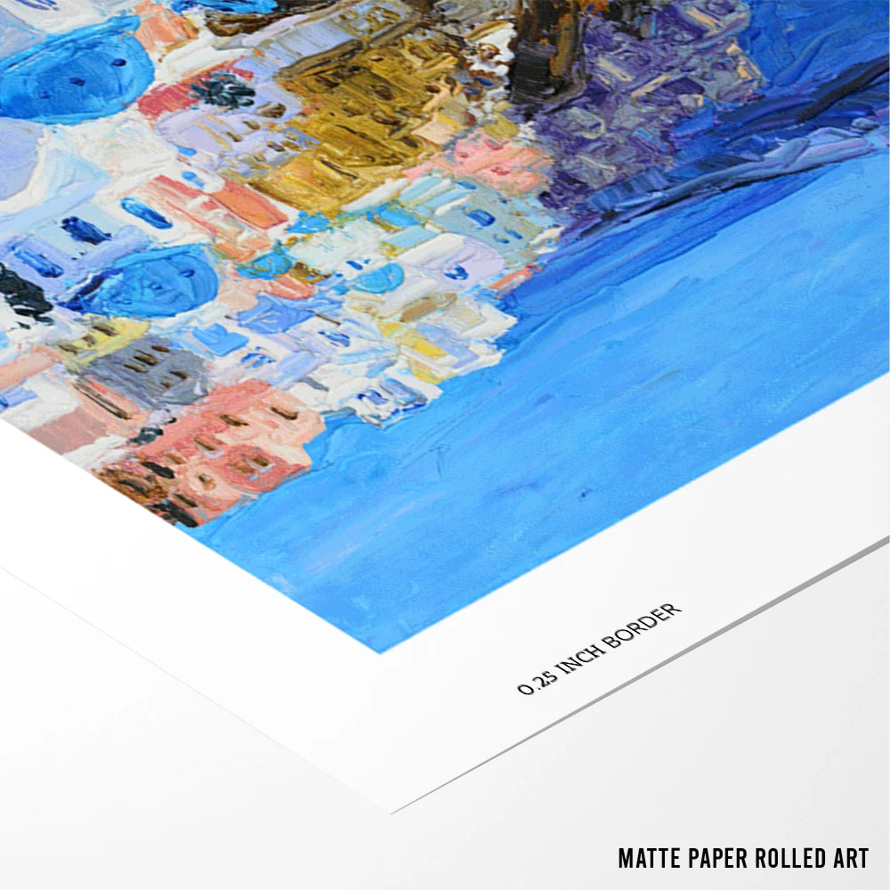 Santorini Blue Domes Landscape Painting For Living Room - XS / Matte Paper / Rolled Art - Nook At You