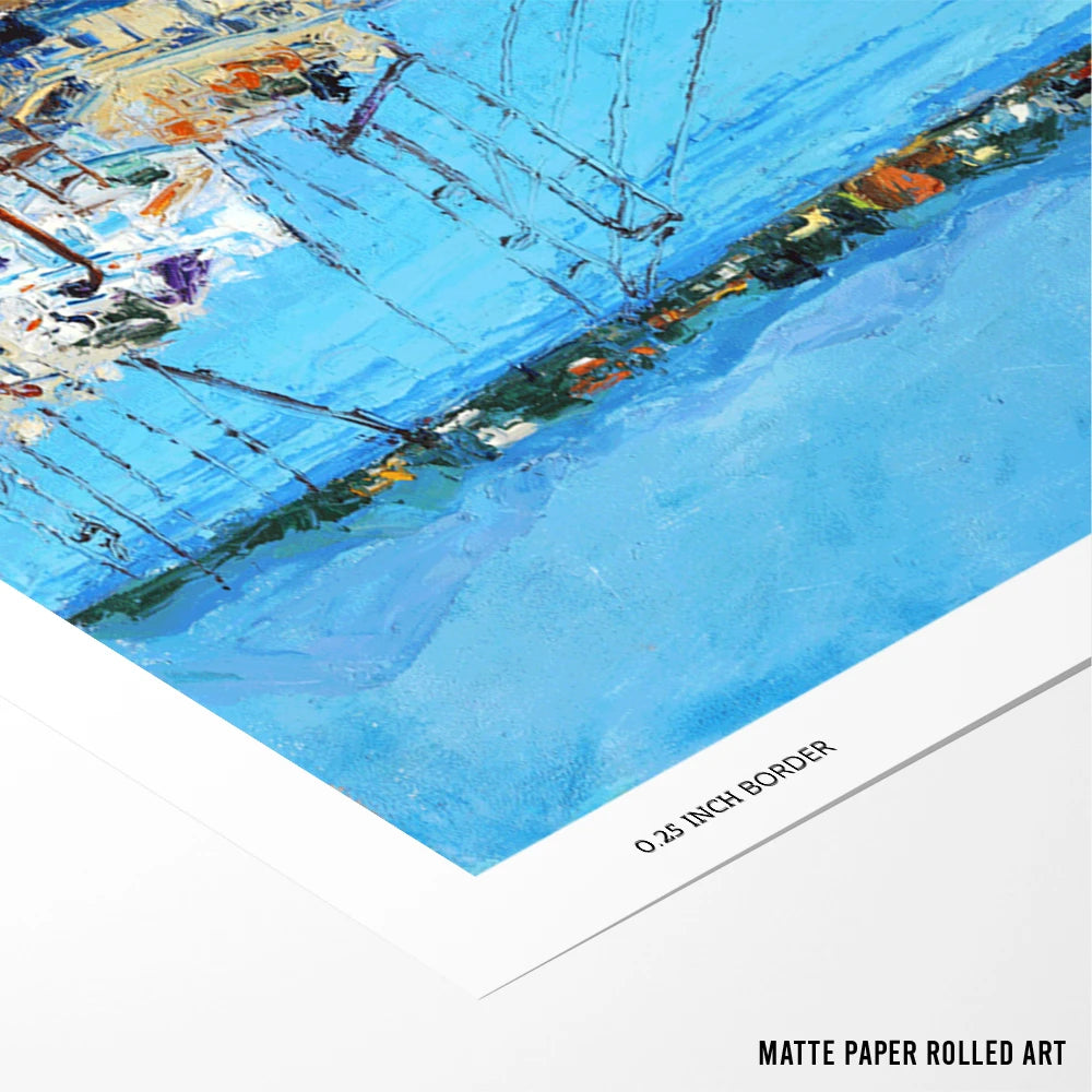Blue Harbor Fishing Boats Coastal Landscape Wall Art - XS / Matte Paper / Rolled Art - Nook At You